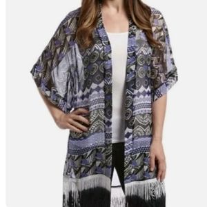 Steve Madden Women's Blue Black Ombre Fringe Open Front Kimono Size OSFM.